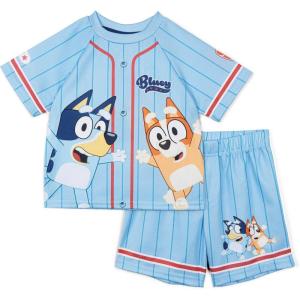 Bluey Athletic Mesh Baseball Jersey T-Shirt and Shorts Outfit Set Infant to Big Kid Sizes (12 Months – 10-12)(Blue)