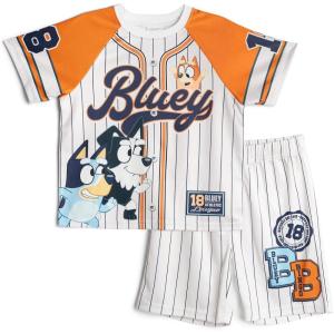 Bluey Athletic Mesh Baseball Jersey T-Shirt and Shorts Outfit Set Infant to Big Kid Sizes (12 Months – 10-12)(Warm Gray / Orange)