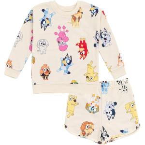 Bluey Bingo Chloe Coco French Terry Sweatshirt and Shorts Infant to Big Kid(Multicolor)