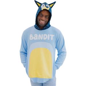 Bluey Bingo Dad Mom Fleece Matching Family Cosplay Pullover Hoodie Infant to Little Kid(Blue  Bandit Dad)