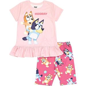 Bluey Bingo Girls T-Shirt and Shorts Outfit Set Toddler to Big Kid(Pink)