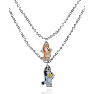 Bluey Bingo Necklaces for Girls Official License, 16″ / 17″+3″ Layered Necklace(Blue and Orange)
