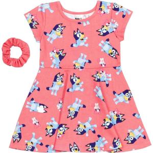 Bluey Bingo Skater Dress and Scrunchie Infant to Big Kid(Pink)