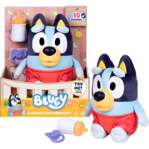 Bluey Care and Cuddle Soft Baby Toy Plush, 11”, Interactive Electronic Baby Plush Toy with 10 Different Sounds, Cuddly Soft Toys for Ages 3+(Cuddle & Care Baby Bluey)