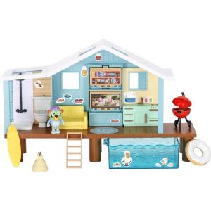 Bluey Celebration Home Playset, Portable Birthday Party Toy House with 11 Removable Accessories and 2.5” Figure, House Toys for Kids of Ages 3+(4 – Beach Cabin)