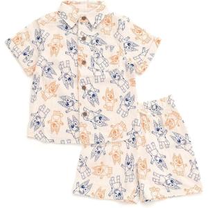 Bluey Cotton Gauze Matching Family Outfits Dress & Button Down Shirt & Shorts Infant to Little Kid Sizes (12 Months – 7-8)(Boy’s Shorts Set)