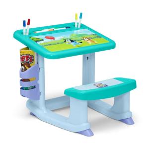Bluey Draw and Play Desk by Delta Children – Includes 10 Markers and Coloring Book, Blue(Bluey)