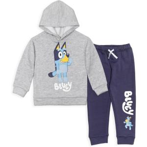 Bluey Fleece Pullover Hoodie and Pants Outfit Set Toddler to Little Kid Sizes (2T – 7-8)(Grey / Blue)