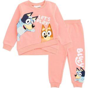 Bluey Fleece Sweatshirt and Jogger Pants Outfit Set Infant to Big Kid Sizes (12 Months – 14-16)(Coral Pink)