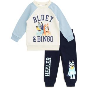 Bluey Fleece Sweatshirt and Jogger Pants Outfit Set Infant to Big Kid Sizes (12 Months – 14-16)(White / Navy)