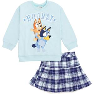 Bluey Girls Fleece Sweatshirt and Pleated Skirt Toddler to Big Kid Sizes (2T – 10-12)(Sky Blue)