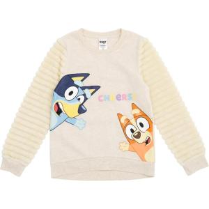 Bluey Girls Fleece Sweatshirt with Faux Fur Sleeves Toddler to Big Kid Sizes (2T – 10-12)(White)