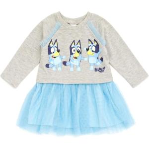 Bluey Girls French Terry Mesh Tutu Dress Toddler to Big Kid Sizes (2T – 10-12)(Blue)