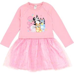 Bluey Girls French Terry Mesh Tutu Dress Toddler to Big Kid Sizes (2T – 10-12)(Pink)