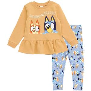 Bluey Girls Peplum Sweatshirt and Leggings Outfit Set Toddler to Big Kid Sizes (2T – 10-12)(Orange / Blue  Bingo / Bluey)