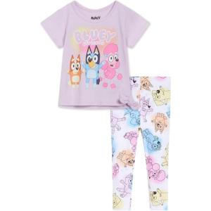 Bluey Girls T-Shirt and Leggings Outfit Set Toddler to Big Kid Sizes (2T – 10-12)(Lavender)