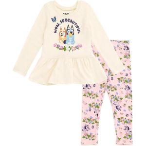 Bluey Girls T-Shirt and Leggings Outfit Set Toddler to Big Kid Sizes (2T – 10-12)(White / Pink)