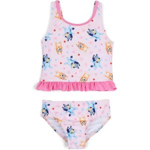 Bluey Girls UPF 50+ Tankini Top and Bikini Bottom Swim Set Toddler to Big Kid Sizes (2T – 10-12)(Pink)