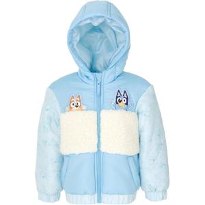 Bluey Girls Zip Up Puffer Jacket Toddler to Little Kid Sizes (2T – 7-8)(Blue)
