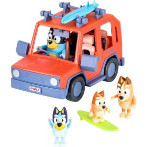 Bluey Heeler Family Road Trip Big Car Toy, Articulated, Customizable Interactive Toddler Toy Car with 2.5” Chilli Figure, Toddler Cars for Ages 3+(Heeler Family & Car)