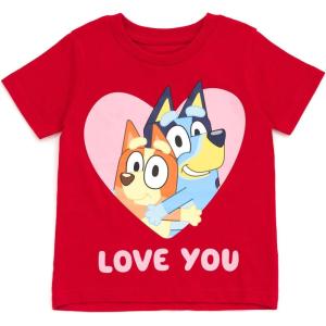 Bluey July 4th Halloween Christmas Birthday School Heart T-Shirt Infant to Big Kid Sizes (12 Months – 10-12)(Red)