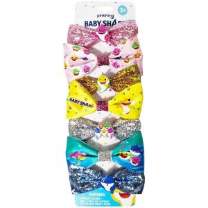 Bluey Kids Hair Bows – Hair Accessories Gift Set – Bluey Hair Bow – 7 Pcs 4 Inch Bow Bundle – HairBows for Girls – Different Bluey print on each clip – Alligator Clip – Ages 3 +(Baby Shark)
