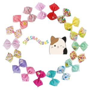 Bluey Kids Hair Bows – Hair Accessories Gift Set – Bluey Hair Bow – 7 Pcs 4 Inch Bow Bundle – HairBows for Girls – Different Bluey print on each clip – Alligator Clip – Ages 3 +(Special Squishmallows)