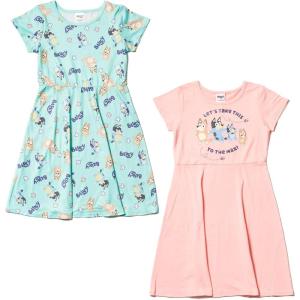 Bluey Mom Dad Bingo Girls 2 Pack Skater Dresses Toddler to Big Kid(Blue)