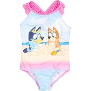 Bluey One Piece Bathing Suit Infant to Big Kid Sizes (18 Months – 10-12)(Pink/Blue)