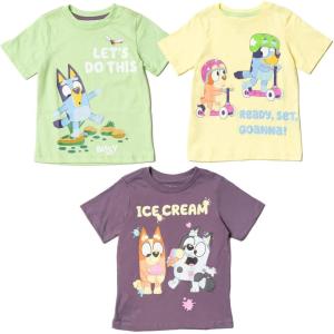 Bluey Shirts 3 Pack, Boys T-Shirts for Summer, Pack of 3 Boys Tshirt, Kids Cotton T Shirt(Grey / Yellow / Green)