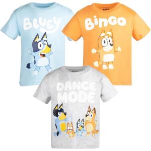 Bluey Shirts 3 Pack, Boys T-Shirts for Summer, Pack of 3 Boys Tshirt, Kids Cotton T Shirt(Orange/Blue/Gray)