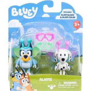 Bluey Showtime Figurine Toys Pack of 4, Articulated Character Toys with Bingo, Bandit, and Chilli Figurines, Small Action Figures for Kids Ages 3+(Aliens)