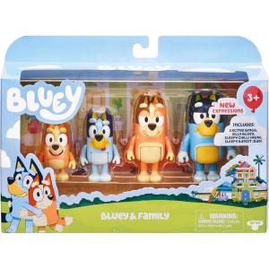 Bluey Showtime Figurine Toys Pack of 4, Articulated Character Toys with Bingo, Bandit, and Chilli Figurines, Small Action Figures for Kids Ages 3+(Bluey & Family – New Expressions)