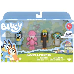 Bluey Showtime Figurine Toys Pack of 4, Articulated Character Toys with Bingo, Bandit, and Chilli Figurines, Small Action Figures for Kids Ages 3+(Friends Pack)