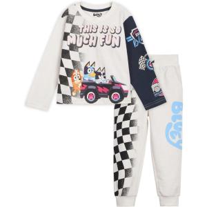 Bluey T-Shirt and French Terry Jogger Pants Outfit Set Infant to Big Kid Sizes (12 Months – 10-12)(Off-white)