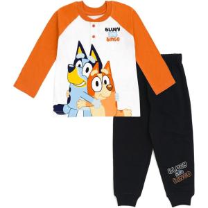 Bluey T-Shirt and French Terry Jogger Pants Outfit Set Infant to Big Kid Sizes (12 Months – 10-12)(Orange / Black)