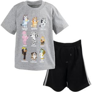 Bluey T-Shirt and Mesh Shorts Outfit Set Infant to Big Kid Sizes (12 Months – 10-12)(Black / Grey)