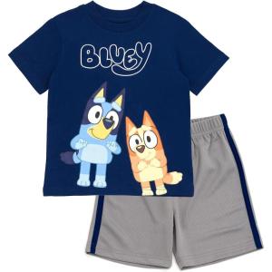 Bluey T-Shirt and Mesh Shorts Outfit Set Infant to Big Kid Sizes (12 Months – 10-12)(Blue / Silver)