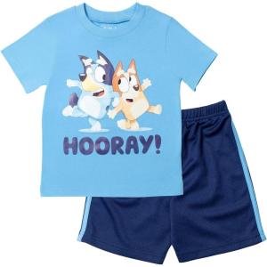 Bluey T-Shirt and Mesh Shorts Outfit Set Infant to Big Kid Sizes (12 Months – 10-12)(Blue)