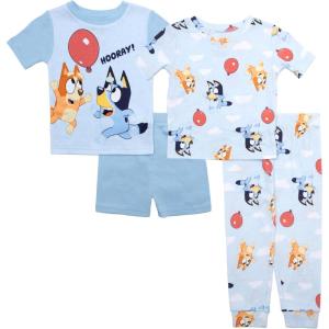 Bluey Unisex Kids’ 4-Piece Snug-fit Cotton Short-Sleeve Matching Pajama Set, Soft & Cute for Kids(Balloon Play)