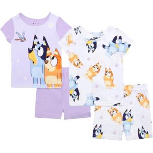 Bluey Unisex Kids’ 4-Piece Snug-fit Cotton Short-Sleeve Matching Pajama Set, Soft & Cute for Kids(Happy Bluey Bingo)