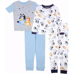 Bluey Unisex Kids’ 4-Piece Snug-fit Cotton Short-Sleeve Matching Pajama Set, Soft & Cute for Kids(Hooray Team)