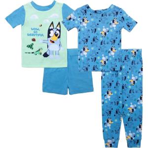 Bluey Unisex Kids’ 4-Piece Snug-fit Cotton Short-Sleeve Matching Pajama Set, Soft & Cute for Kids(Outdoor Fun)