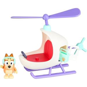 Bluey Vehicle & Figures Ice Cream Cart Toy Playset, Portable Ice Cream Push Cart with 2.5” Articulated Bingo Figure, Play Food Truck for Kids Ages 3+(Bingo’s Helicopter)