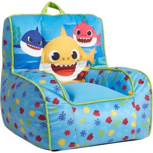 Bluey & Chloe Kids Micromink Bean Bag Sofa Chair,Soft Padded Toddler Seat with Piping & Carry Handle,Cozy Lounge Chair for Ages 3+,Blue(Baby Shark)