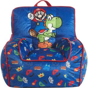 Bluey & Chloe Kids Micromink Bean Bag Sofa Chair,Soft Padded Toddler Seat with Piping & Carry Handle,Cozy Lounge Chair for Ages 3+,Blue(Super Mario)