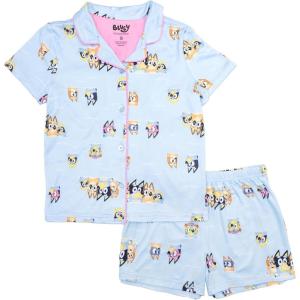 Bluey girls 2-piece Loose-fit Button Down Pajama Set, Soft & Cute for Kids(Bluey Pool Day)