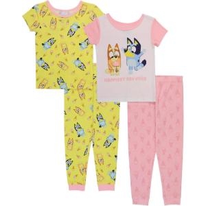 Bluey girls 4-piece Snug-fit Cotton Pajama Set, Soft & Cute for Kids(Happy Day)
