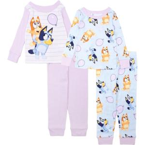 Bluey unisex-child 4-Piece Snug-fit Cotton Pajama Set, Soft & Cute for Kids, BALLOON FUN, 4T