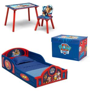 Delta Children – Bluey 4-Piece Toddler Room-in-a-Box Set – Includes Sleep and Play Toddler Bed, Table, 1 Chair and Fabric Toy Box, Blue(Paw Patrol)